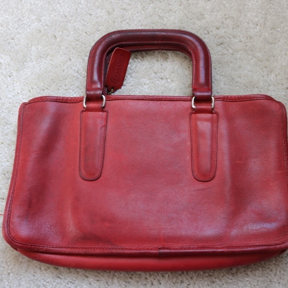 Vintage COACH Bonnie Cashin 1970’s LEATHER Red Leather Slim Satchel Bag Purse - Picture 4 of 7